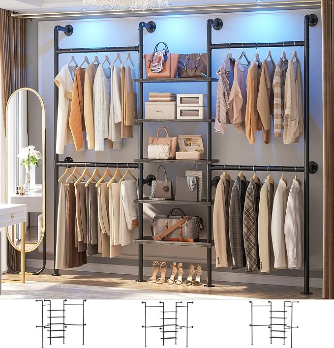 Aheaplus Industrial Pipe Clothing Rack, Reversible 6.42FT Clothes Rack