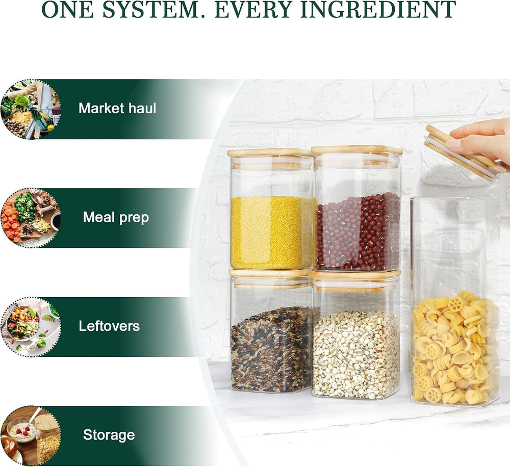 LIBWYS 12-Pack Square Glass Storage Jars with Bamboo Lids (0.6Qt/1.06Qt) - St...