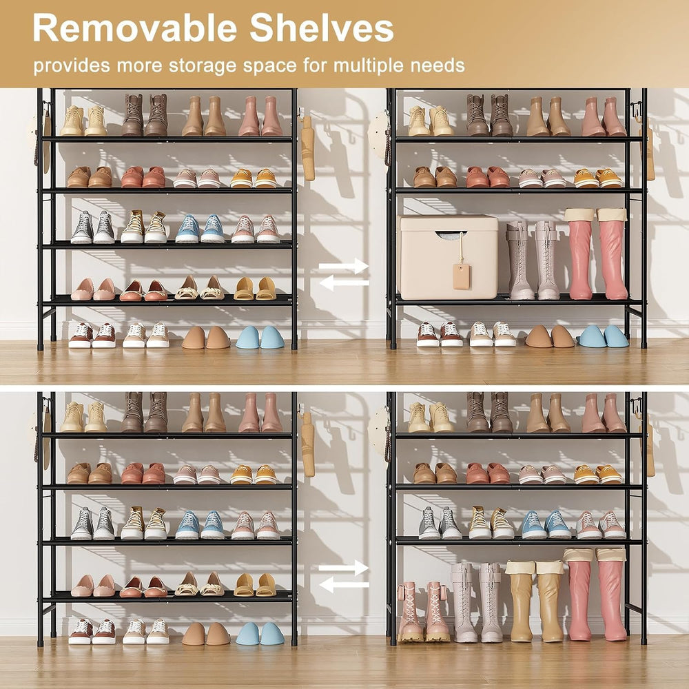 VILICK 5 Tier Shoe Rack 33" Wide Metal Shoe Organizer Long Shoe Storage ...