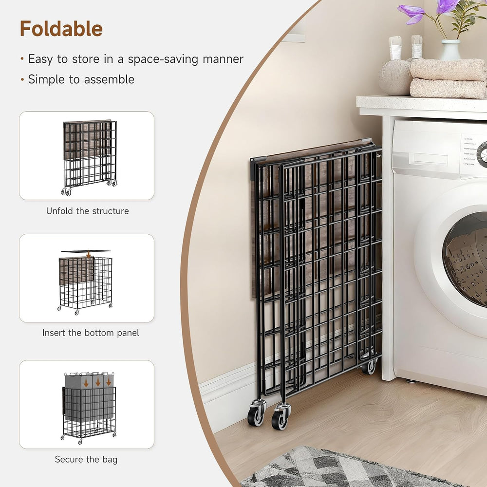 Laundry Basket with Wheels, Heavy Duty Laundry Sorter 3 Sections, 140L (37Gal...