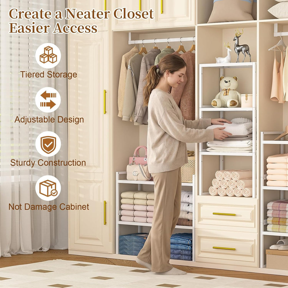 2 Pack Expandable Closet Organizers and Storage Shelves, Stackable Adjustable...