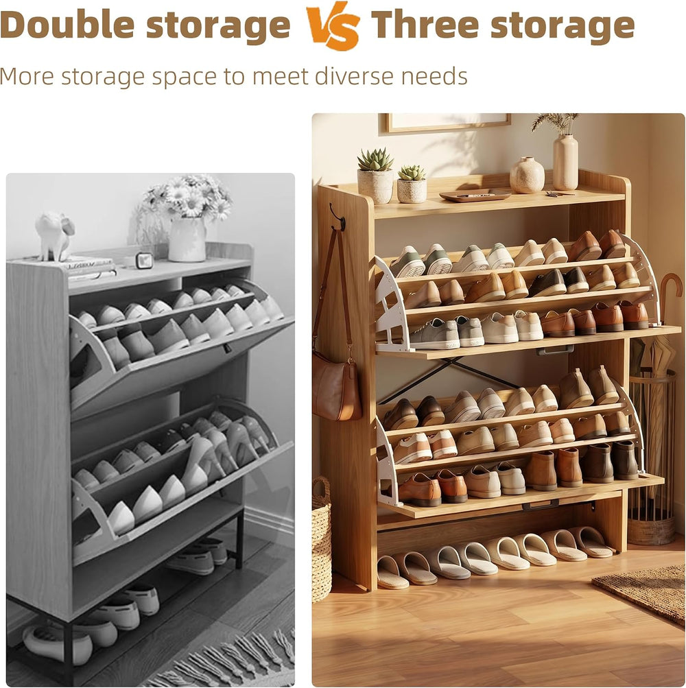 Shoe Storage Cabinet for Entryway, 2 Flip Drawers with 3-Tier Rack Each, 6-La...