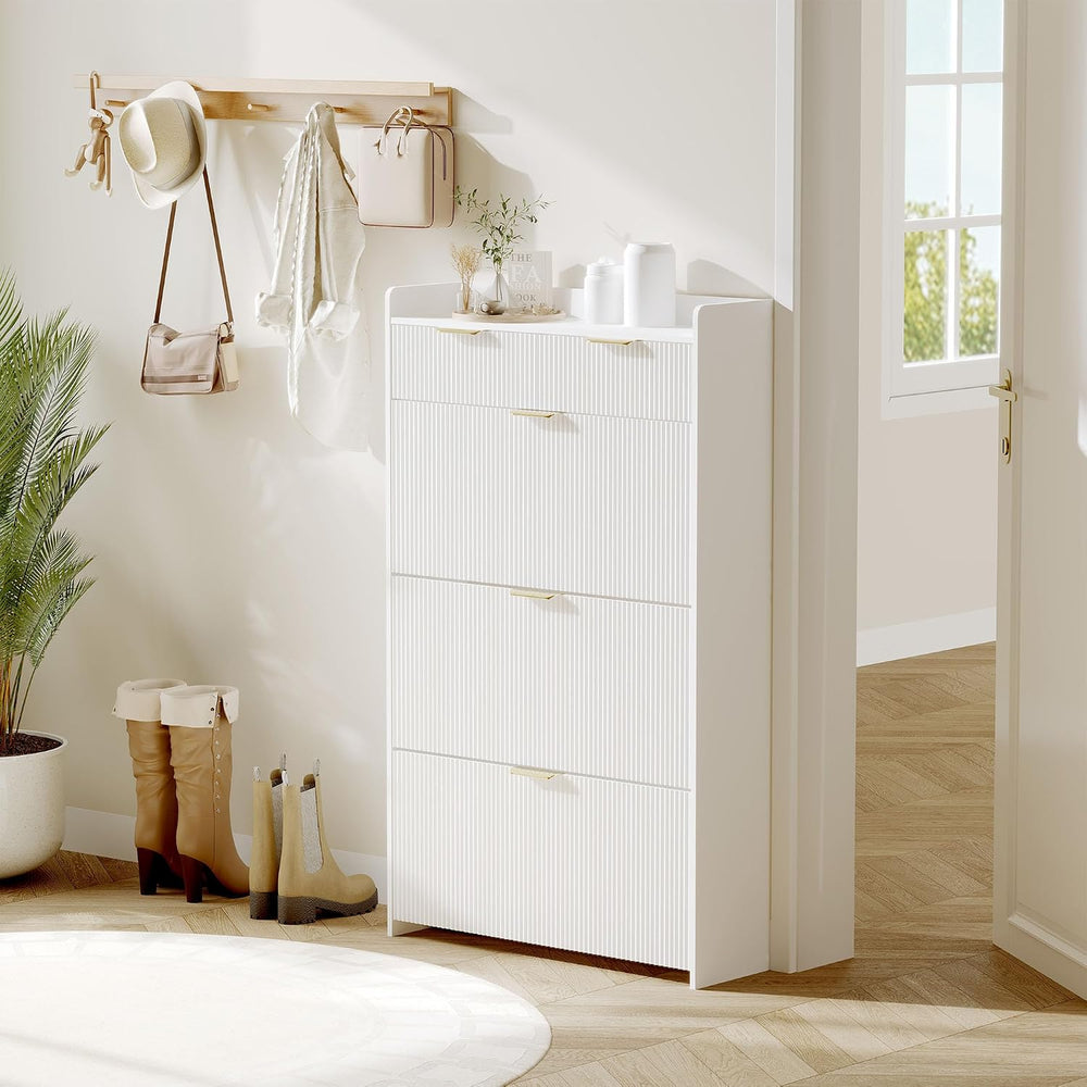Modern Shoe Cabinet with 3 Flip Drawers & A Large Storage Drawer,Adjustab...