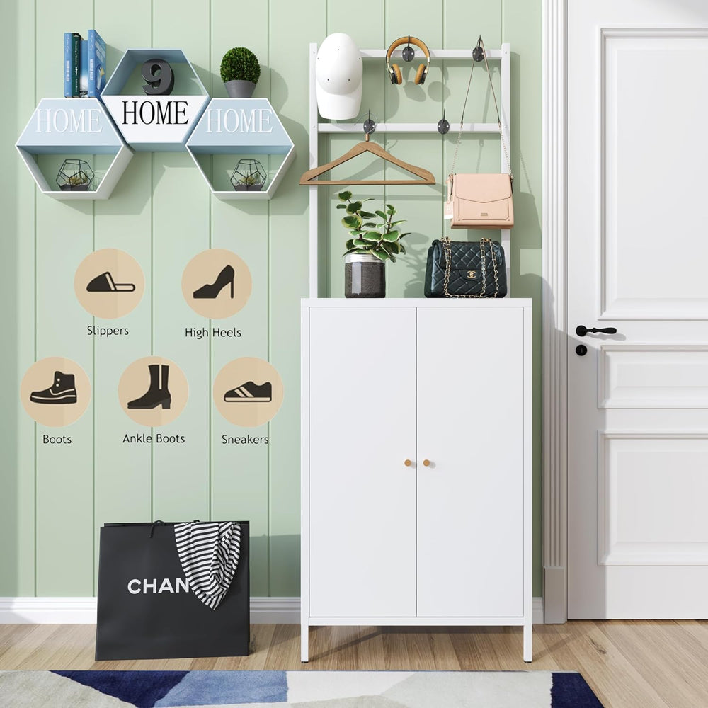 2in1 Hall Tree Shoe Cabinet for Entryway, Hallway, and Living Room,Metal Shoe...