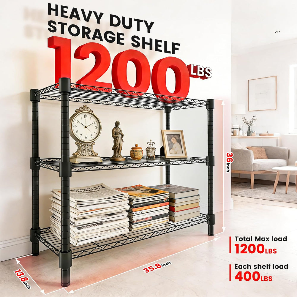 Storage Shelves - 3 Tier Metal Shelving Unit, 14" D × 36" W × 36&qu...