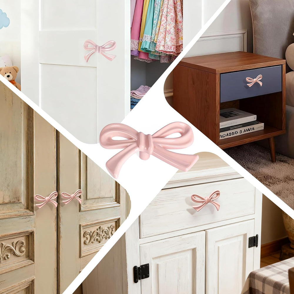 8 Pack Large Pink Bow Dresser Cabinet Knobs, 2.7 Inches