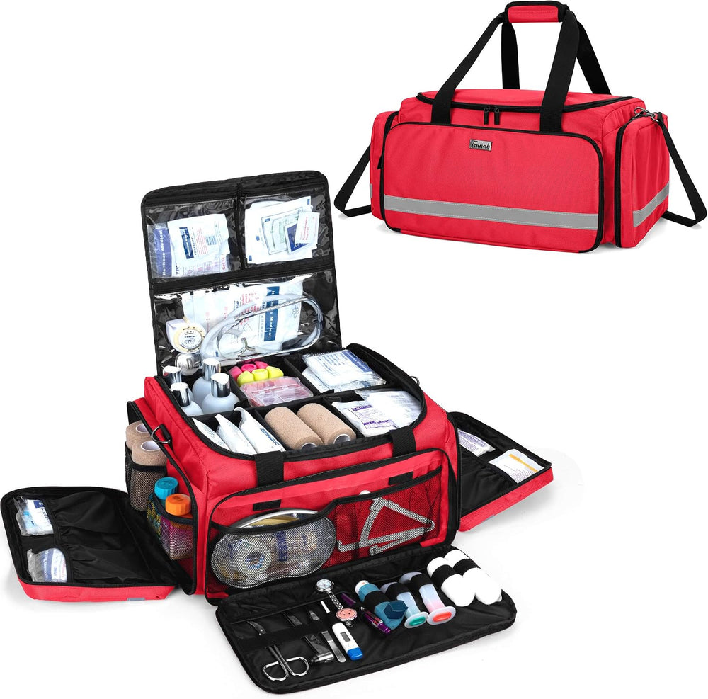 Trunab First Responder Bag Medical Supplies Bag with Inner Dividers,Red