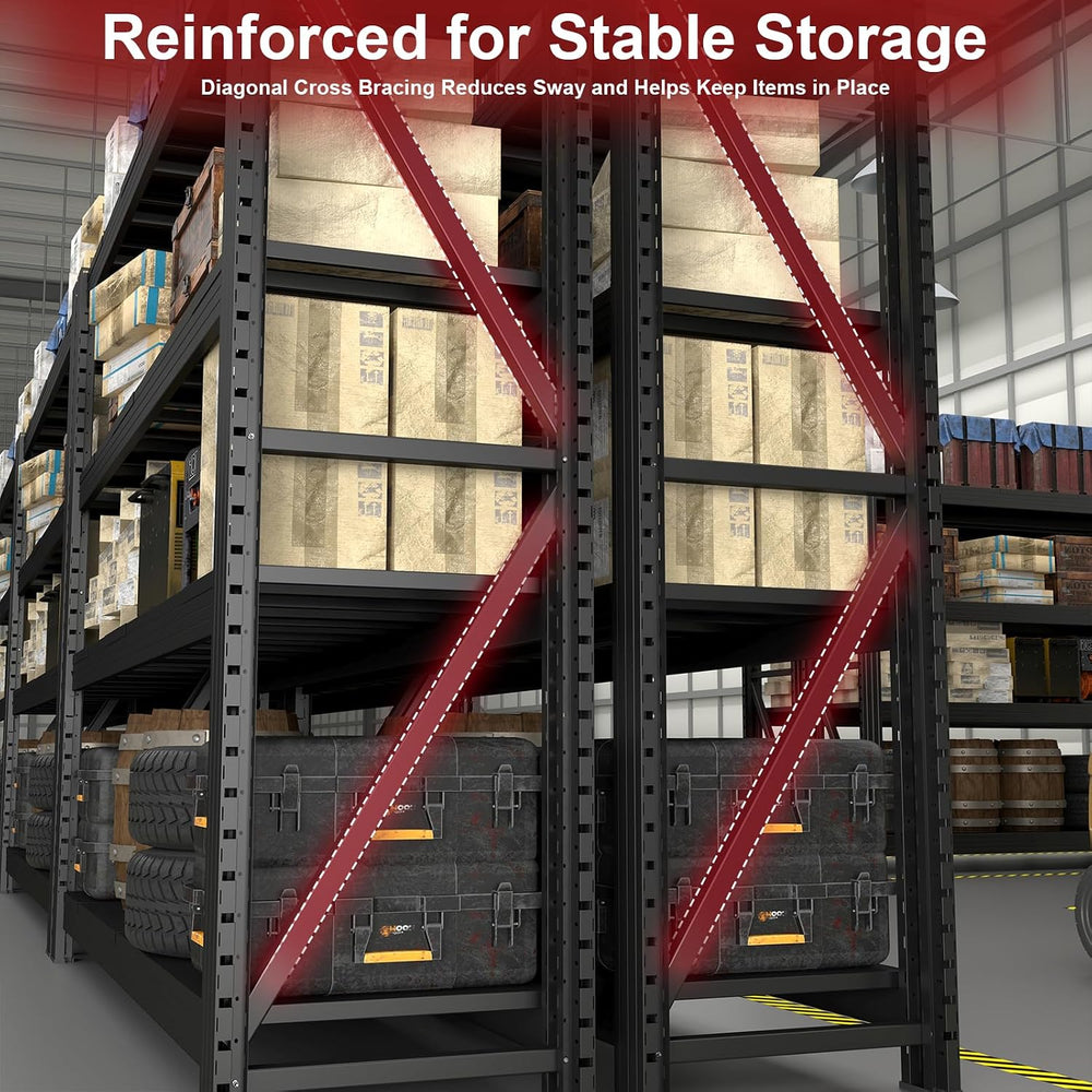 Garage Shelving Heavy Duty, 79" W Extra-Wide Utility Shelving, Black Ind...