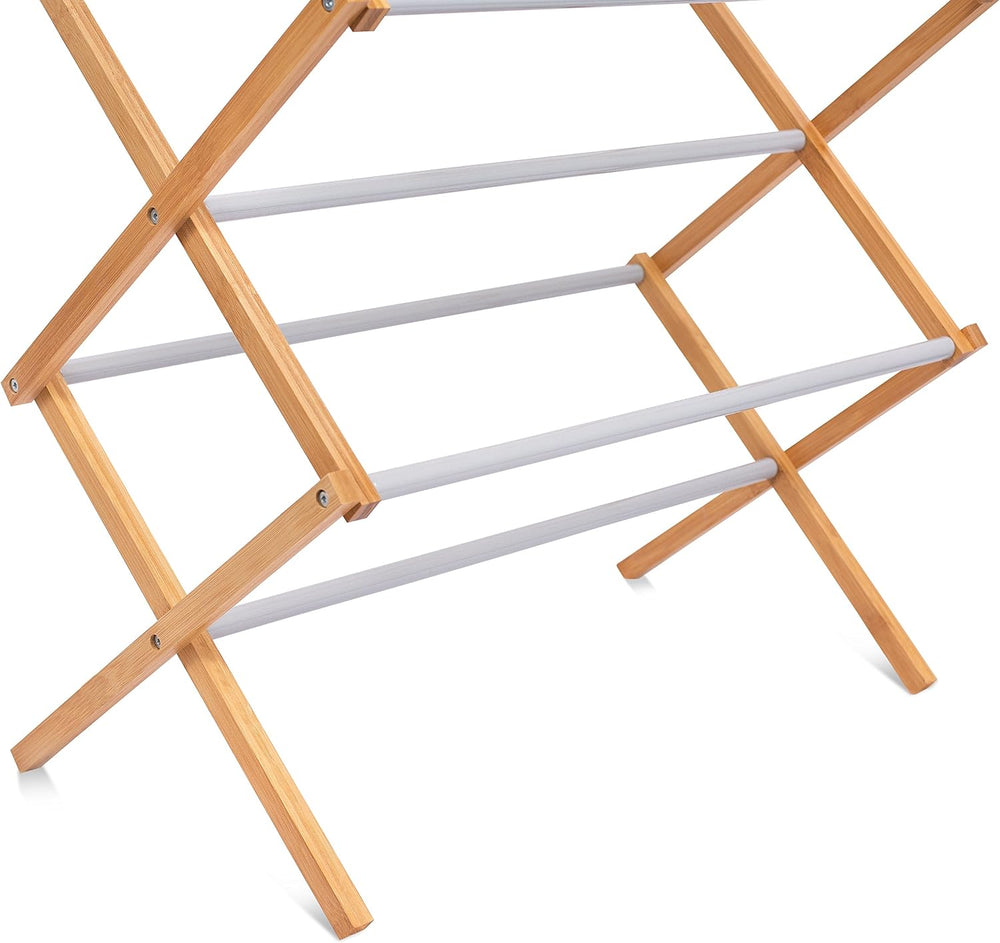 BIRDROCK HOME Wooden Clothes Drying Rack | 3-Tier Foldable Bamboo Laundry Sta...