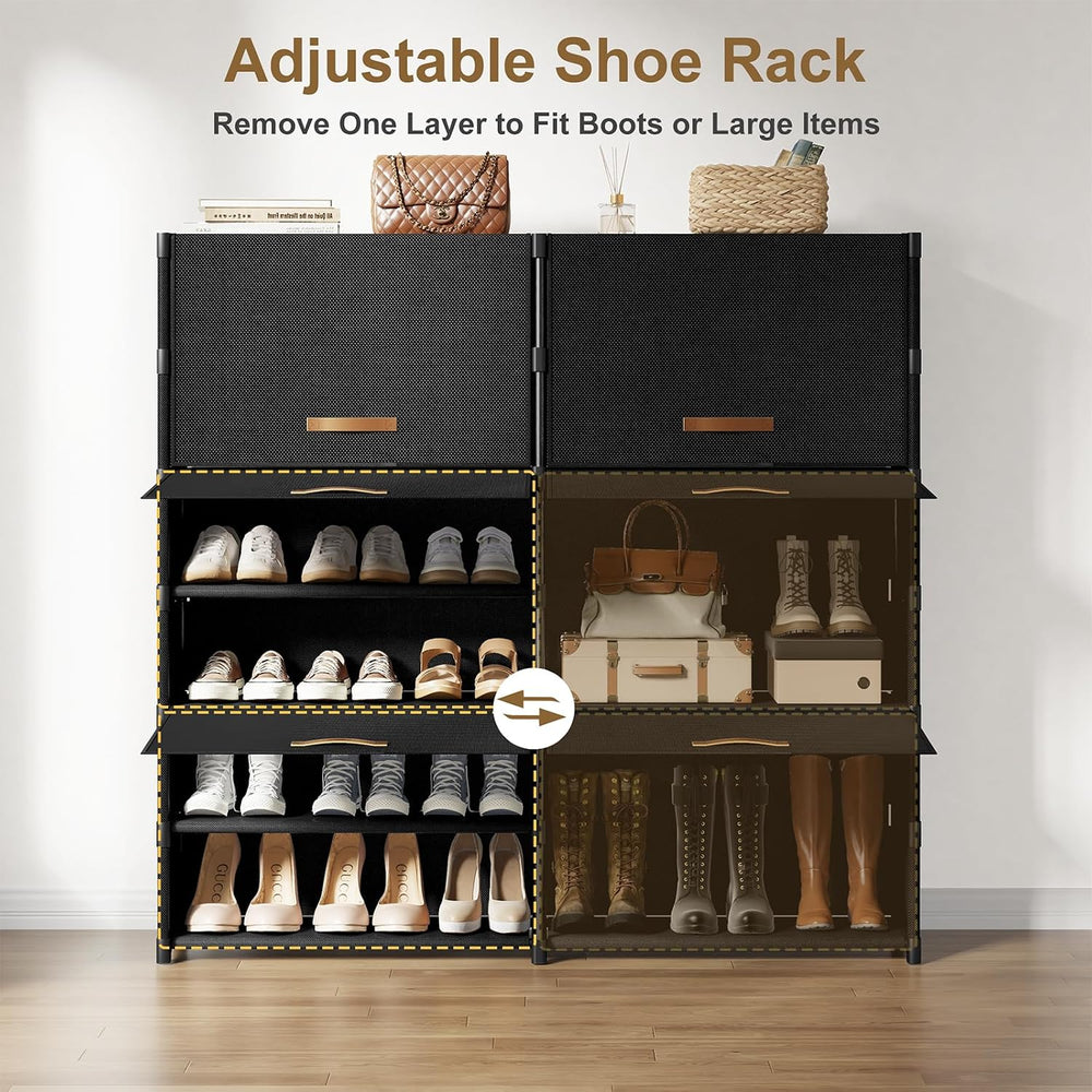 2 by 7 Tier Shoe Cabinet, 42-Pair Storage for Closet, Black