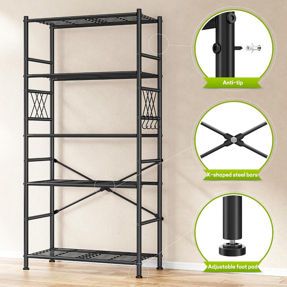 5-Storage Shelves Wire Shelving with Hooks, Metal Shelving Units Shelf Organi...