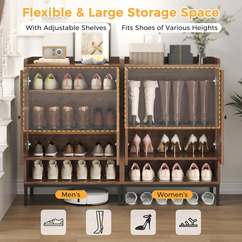 JASIWAY Shoe Cabinet for Entryway, Rattan Shoe Rack Organizer with Doors