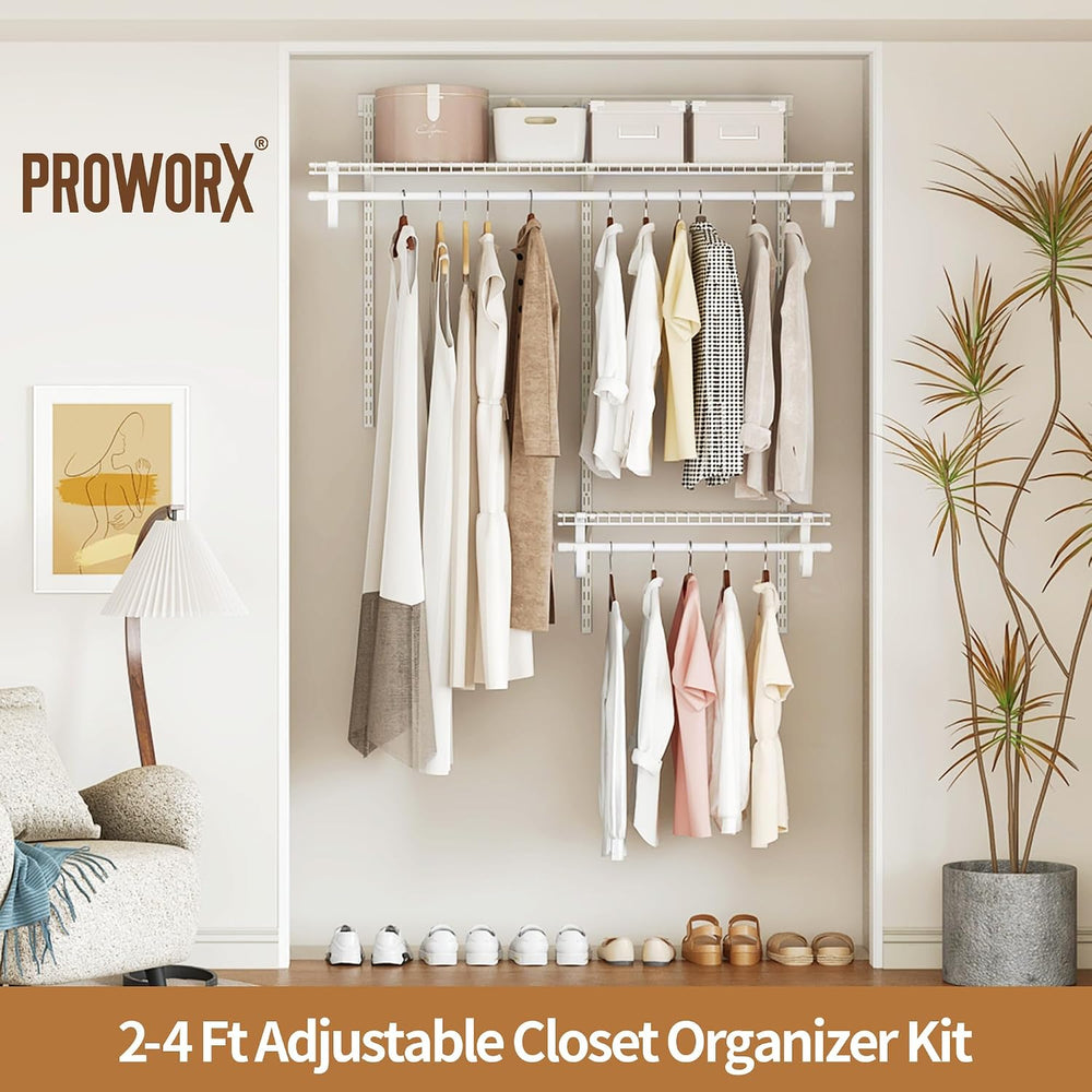 PROWORX 2-4 Ft. White Custom Insert Wire Closet Organizer System Kit