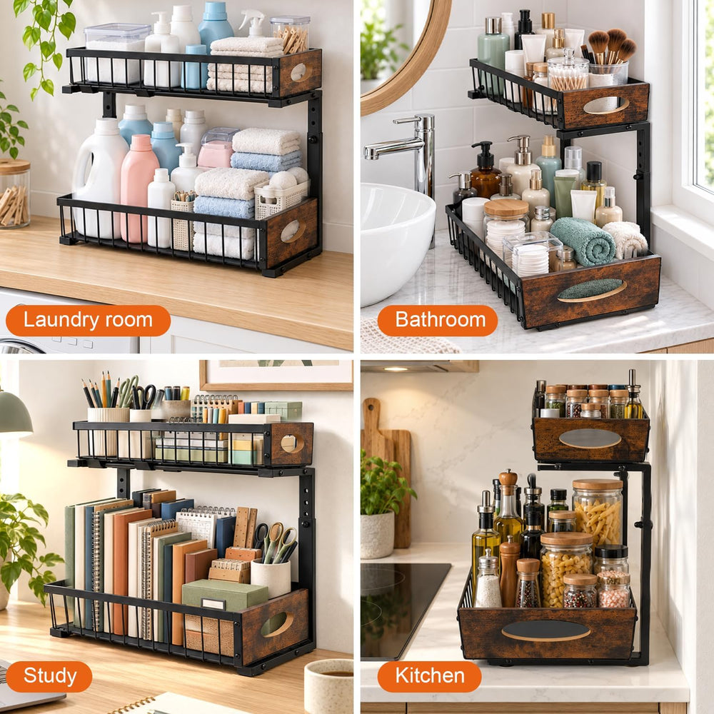 2 Pack Under Sink Organizer, Heavy Duty 2 Tier Pull Out Cabinet Organizer