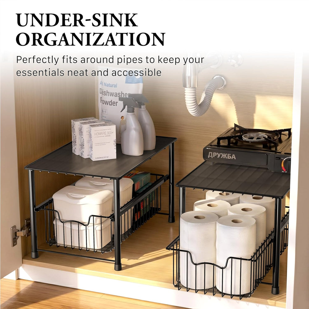 Simple Houseware Wired Stackable Under Sink Cabinet Sliding Basket, Black