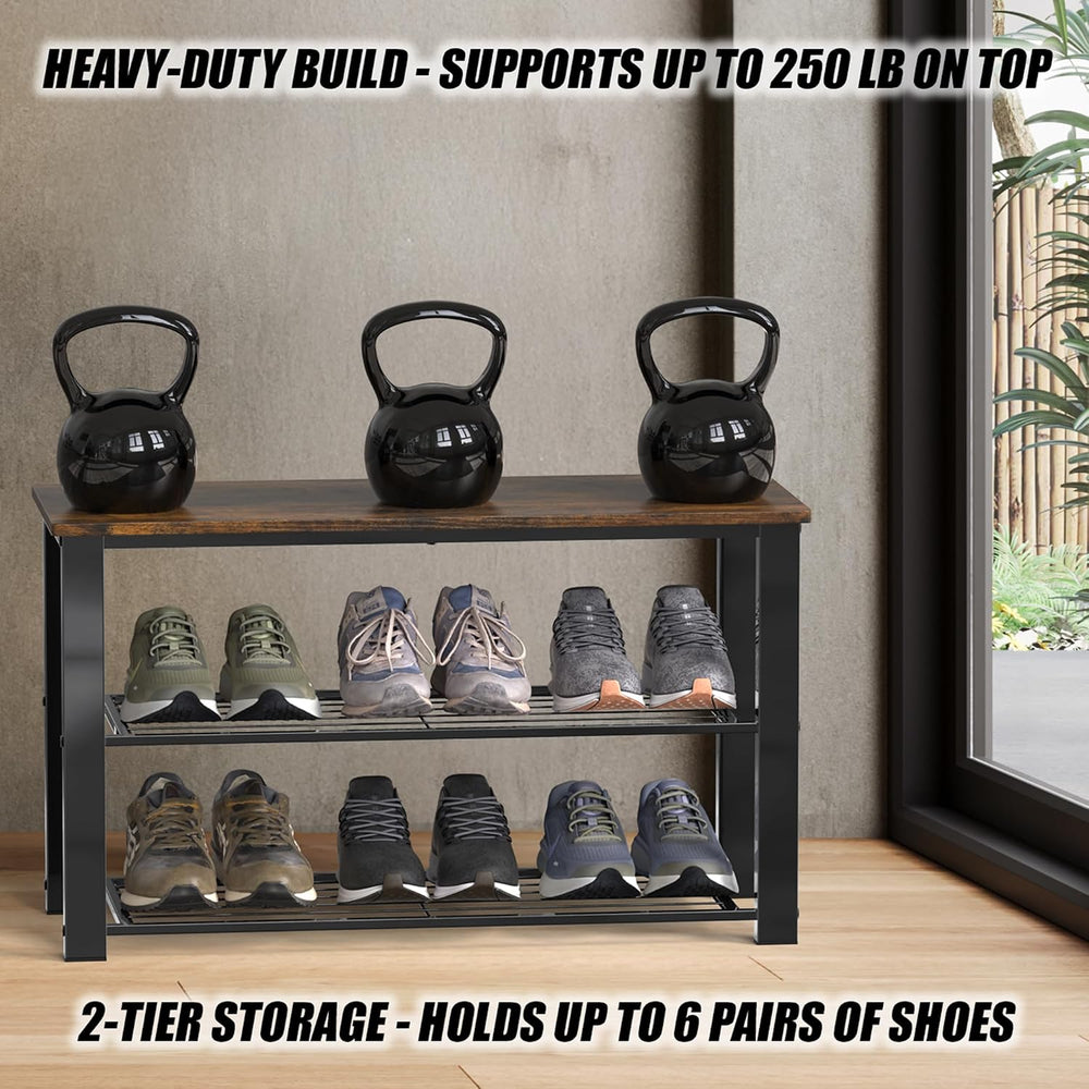 Simple Houseware Wooden Top Shoe Rack Bench for Entryway, Rustic Brown