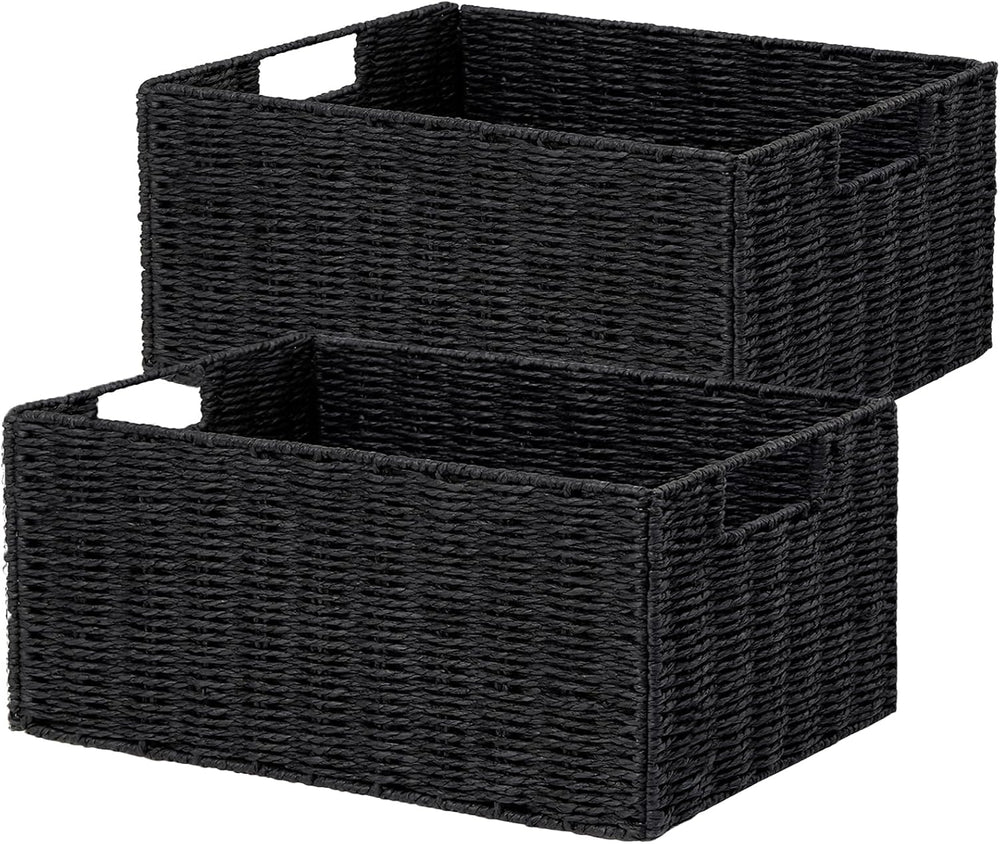 Wicker Storage Basket, Set of 2 Black Wicker Baskets for Bathroom