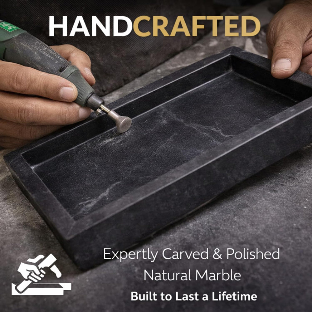 Natural Marble Tray, Black, 10" x 6", Rectangular