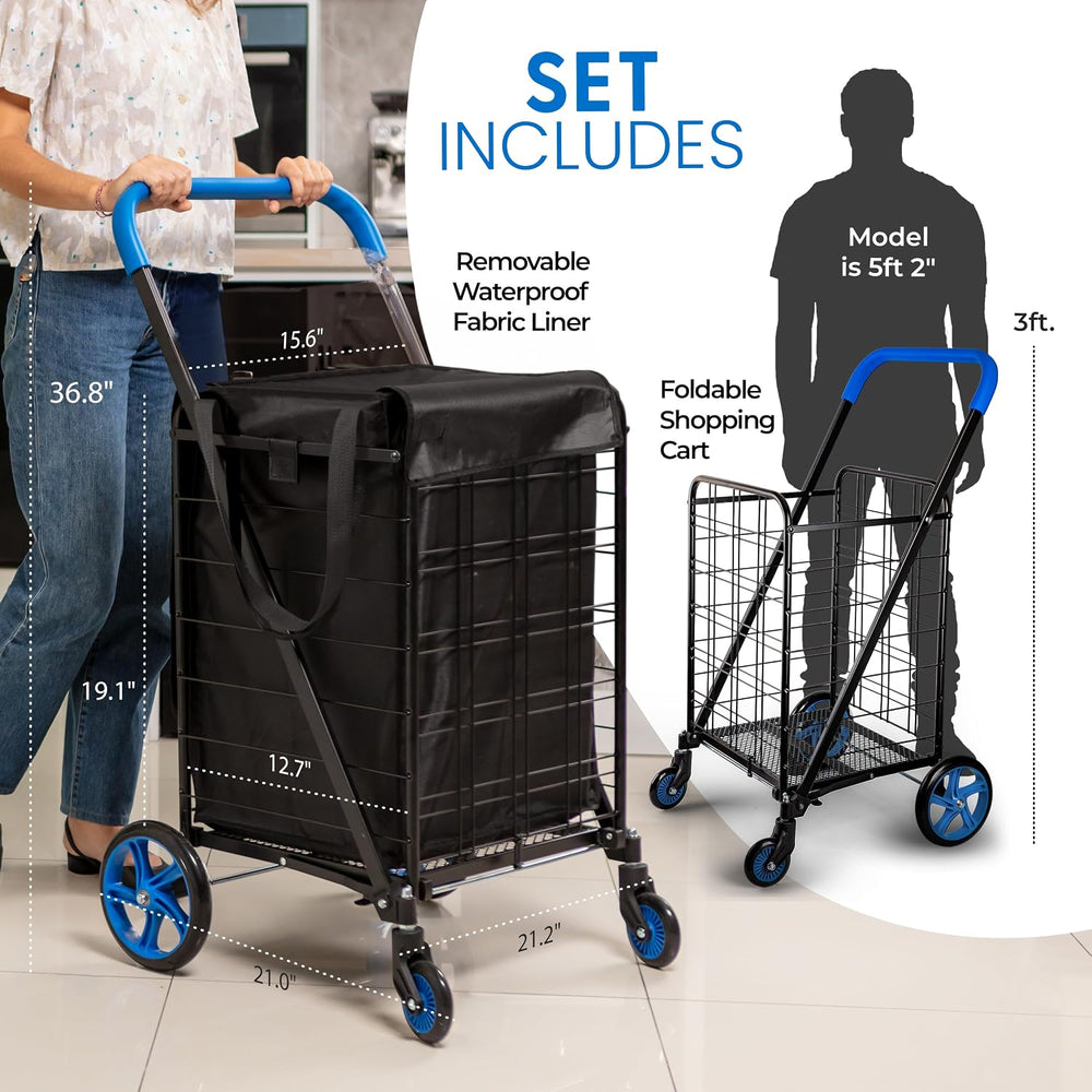 SereneLife Small Compact Folding Shopping Cart with Removable Waterproof Line...