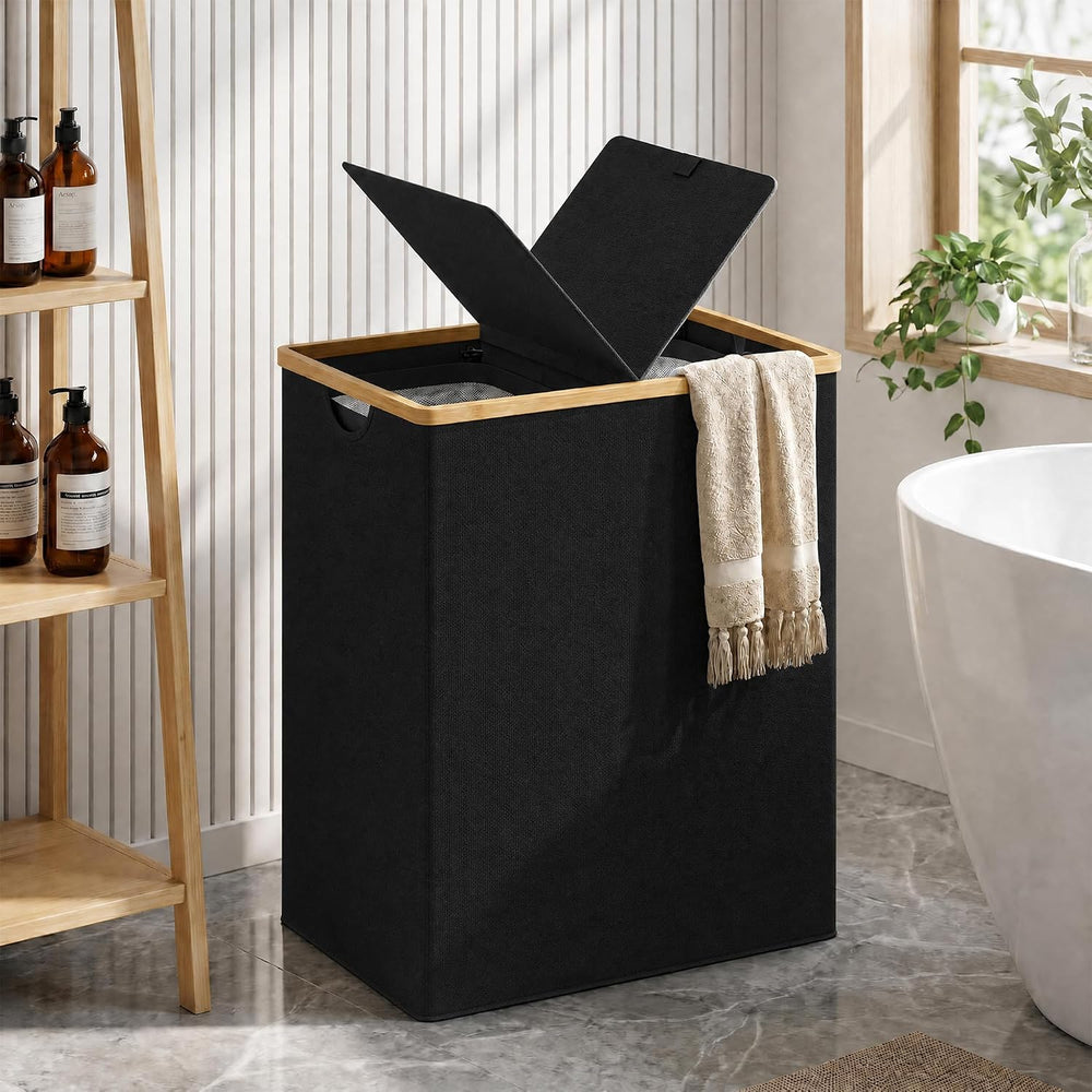 efluky Double Laundry Hamper with Lid and 2 Removable Bags, Black