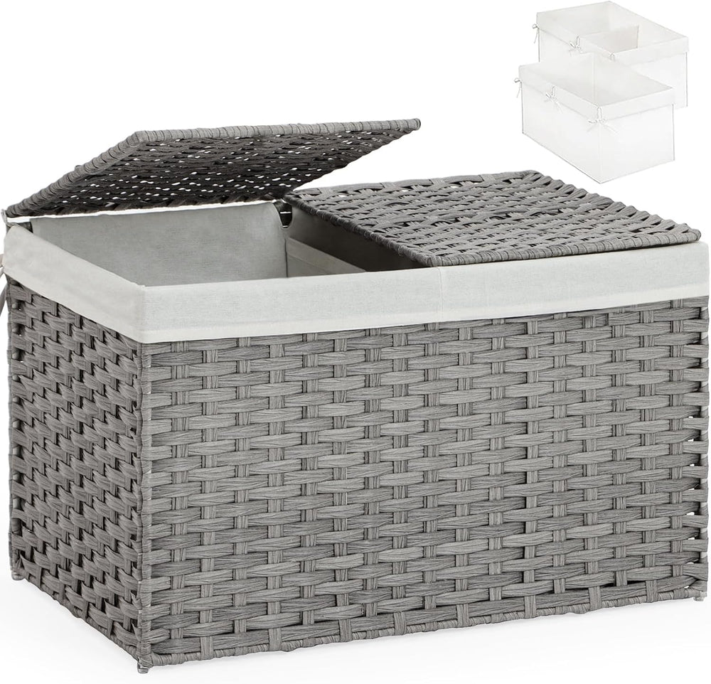 Storage Basket with Lid Wicker Baskets for Storage, 160L Gray