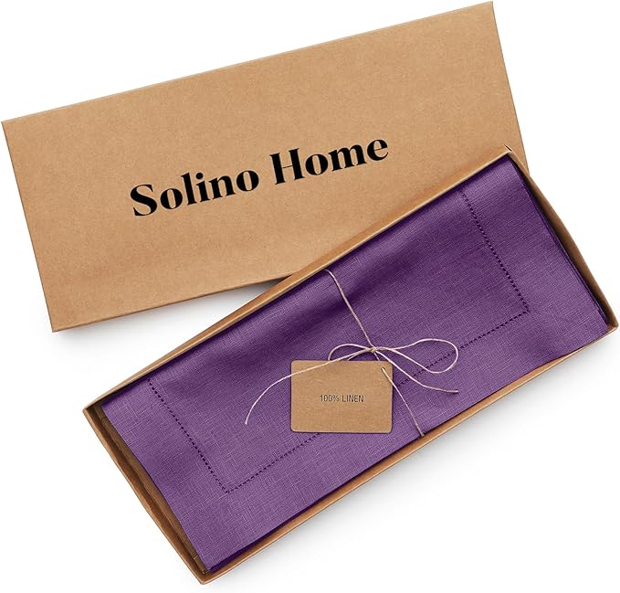 Solino Home Linen Purple Table Runner 132 Inches Long - 100% Pure Linen Extra...