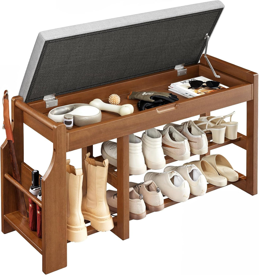 Pipishell 34" Pine Wood Shoe Bench Entryway with Soft Cushion and Storage