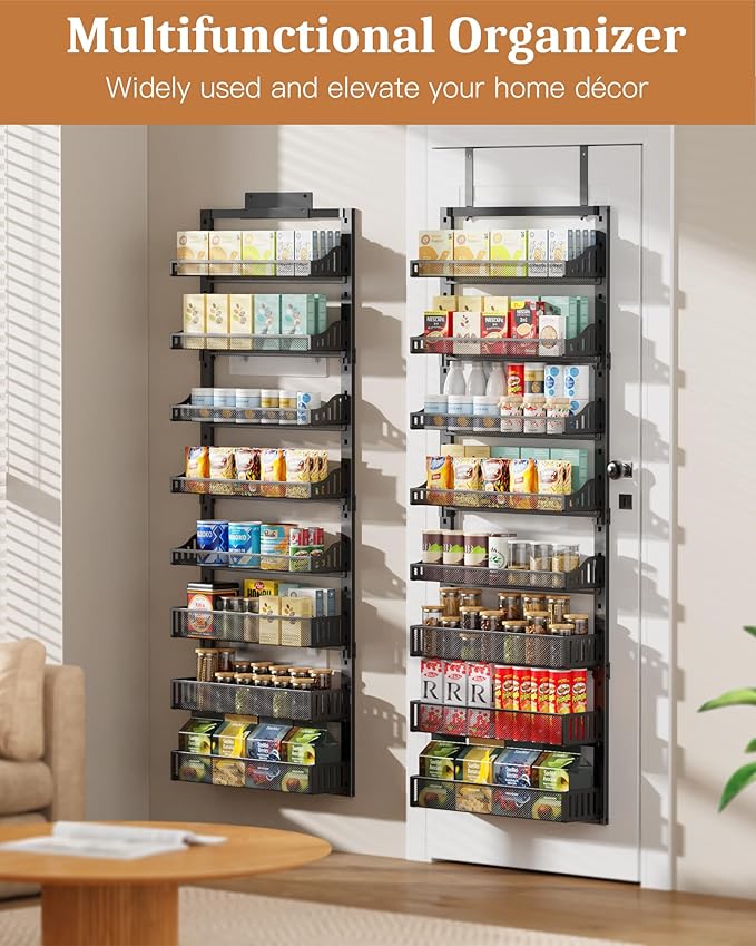 8-Tier Over the Door Pantry Organizer, Large Metal Door Spice Rack