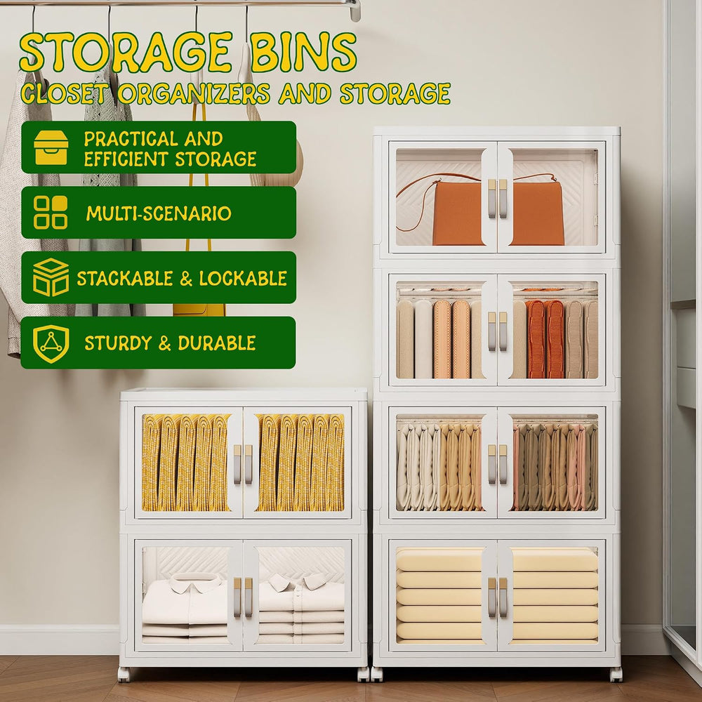Stackable Storage Bins with Doors & Lids & Wheels,