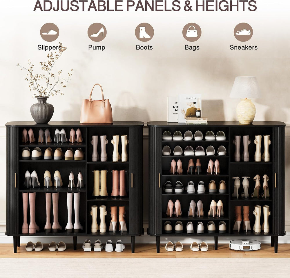 DHH Shoe Storage Cabinet with Sliding Door, 6-Tier Shoe Cabinet with Adjustab...
