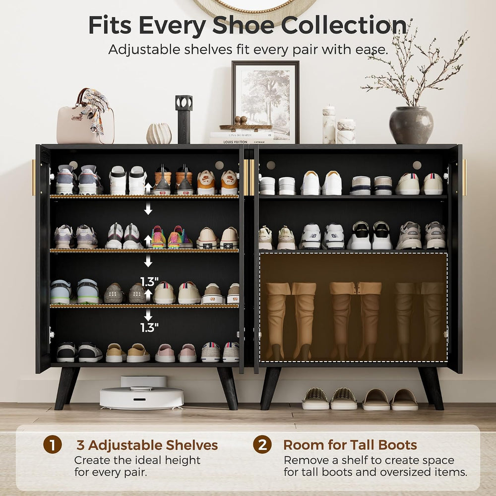 Fluted Shoe Cabinet with Doors, 4-Tier Entryway Shoe Storage
