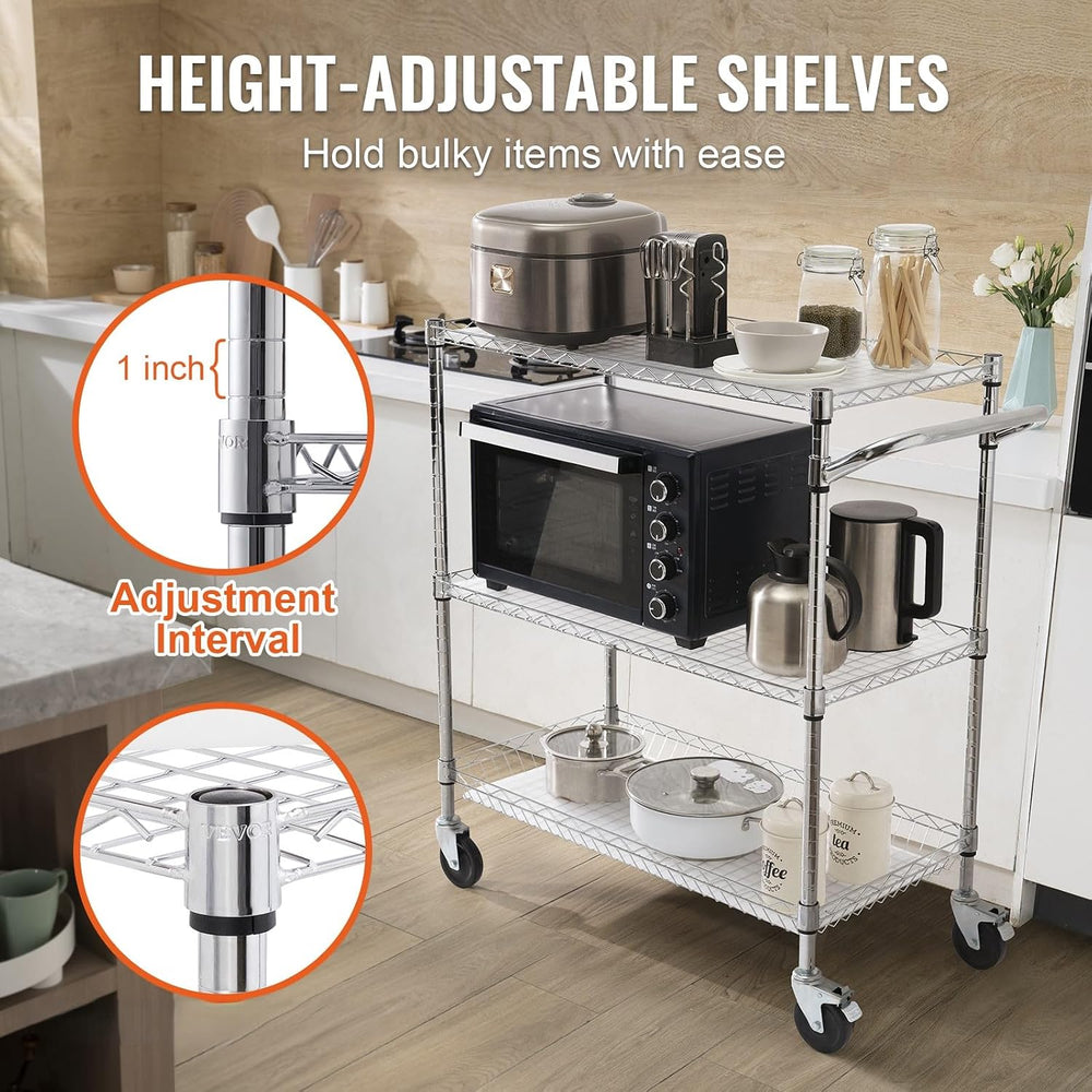 VEVOR Kitchen Utility Cart, 3 Tiers, Wire Rolling Table with 661 LBS Capacity...