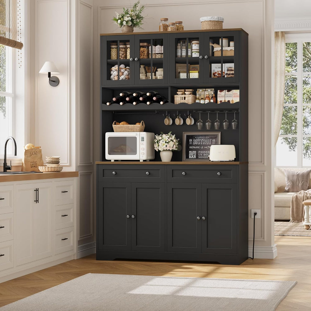 HOSTACK 75"H Kitchen Pantry Storage Cabinet, Kitchen Hutch Cabinet, Black