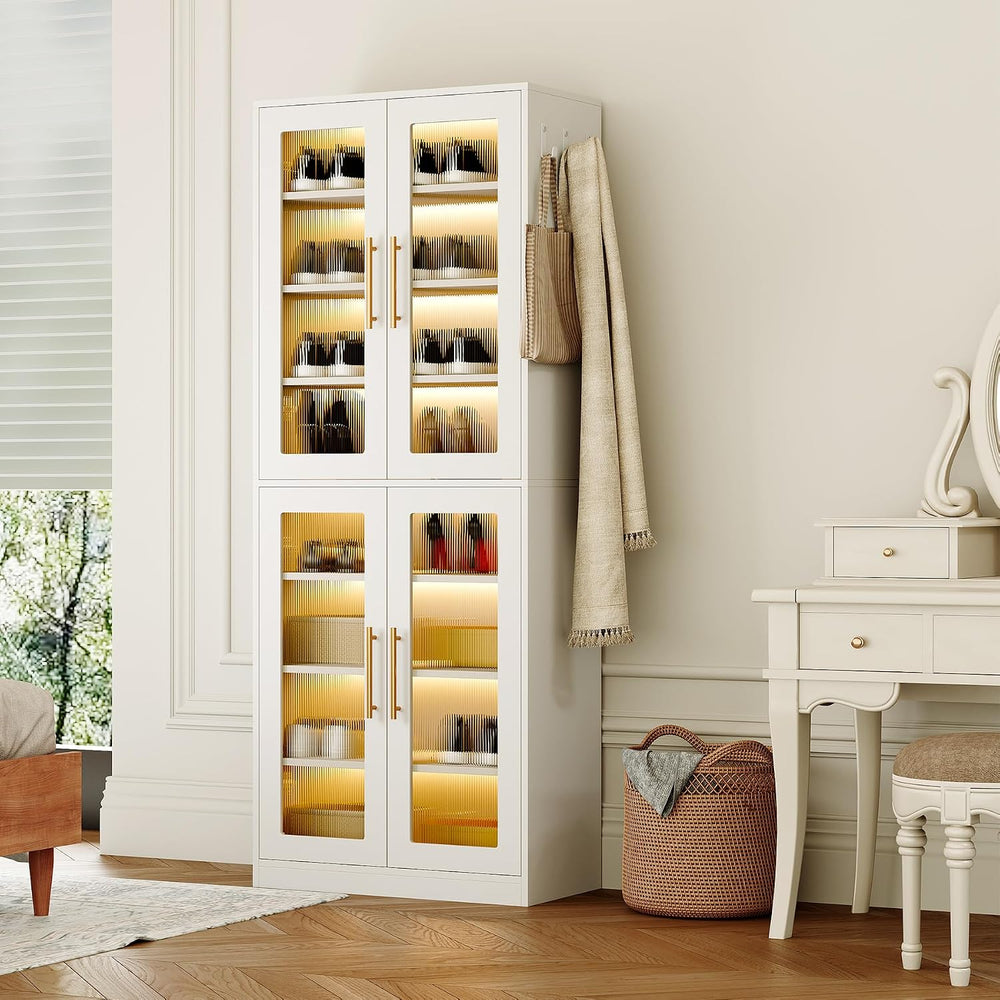 LITTLE TREE Stylish 8-Tier Vertical Shoe Rack with Built-in LED Lighting, Doo...