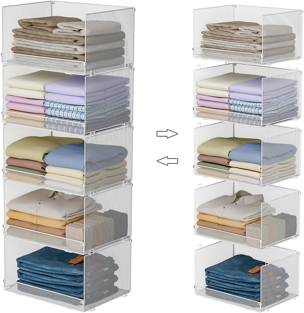 5-Tier Stackable Closet Organizers and Storage, Metal Wire Storage Shelves fo...