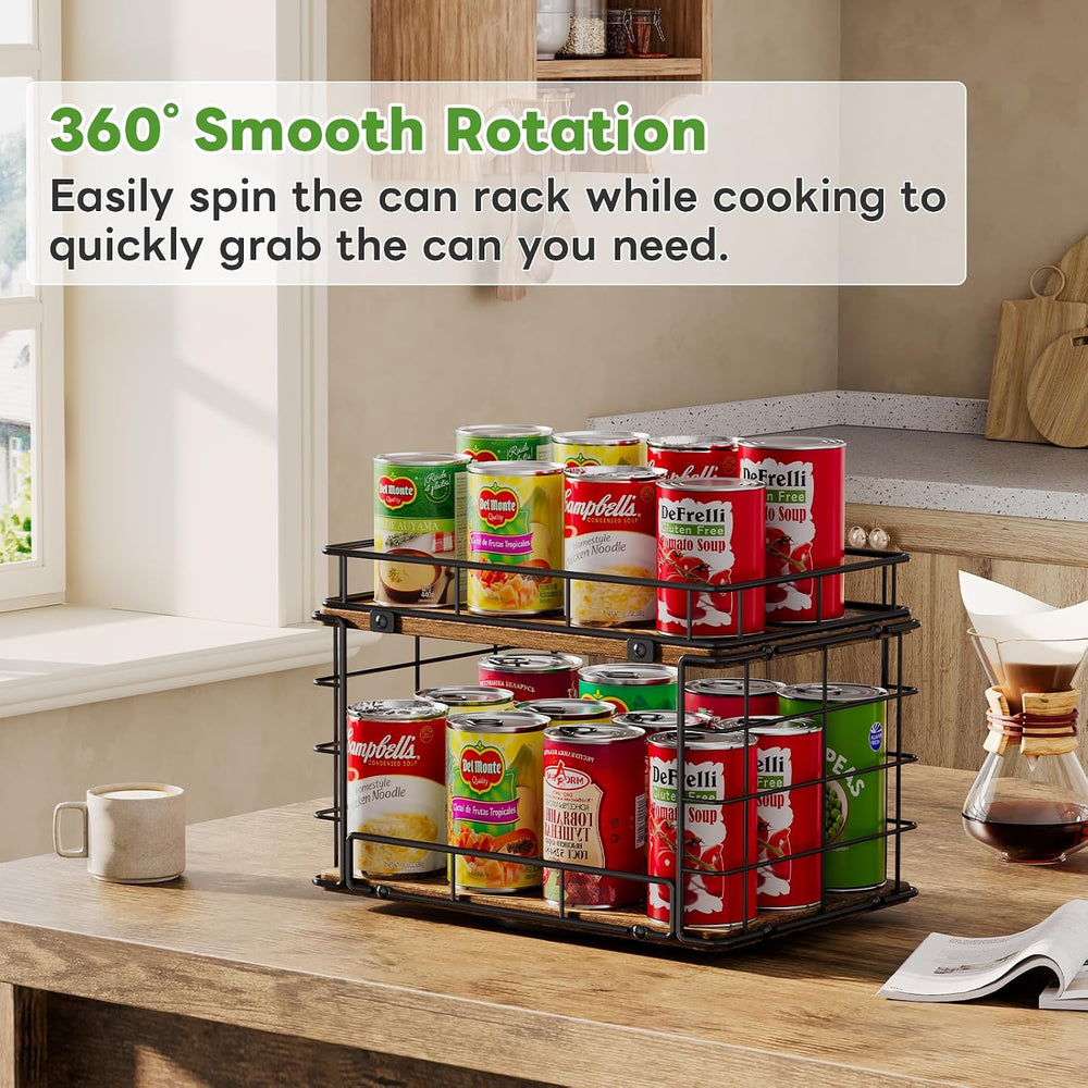 360° Rotating Lazy Susan Can Organizer for Pantry, Holds 26 Cans, Black