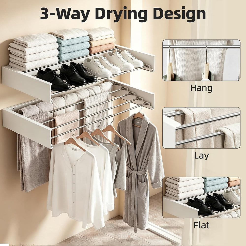 Wall Mounted Drying Rack 32" Foldable Space Saving for Laundry Room