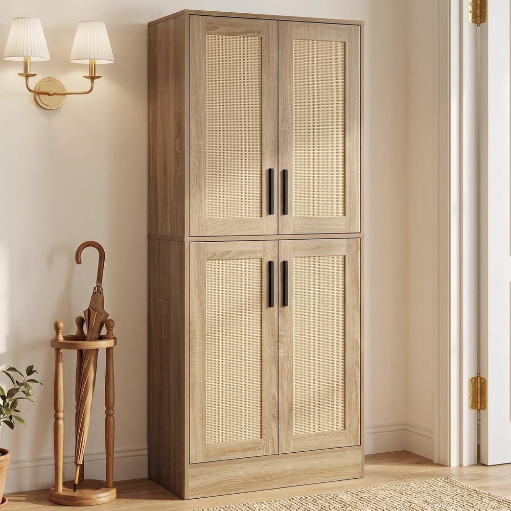 65" 8-Tier Tall Shoe Cabinet with Rattan Doors (Pack of 2)