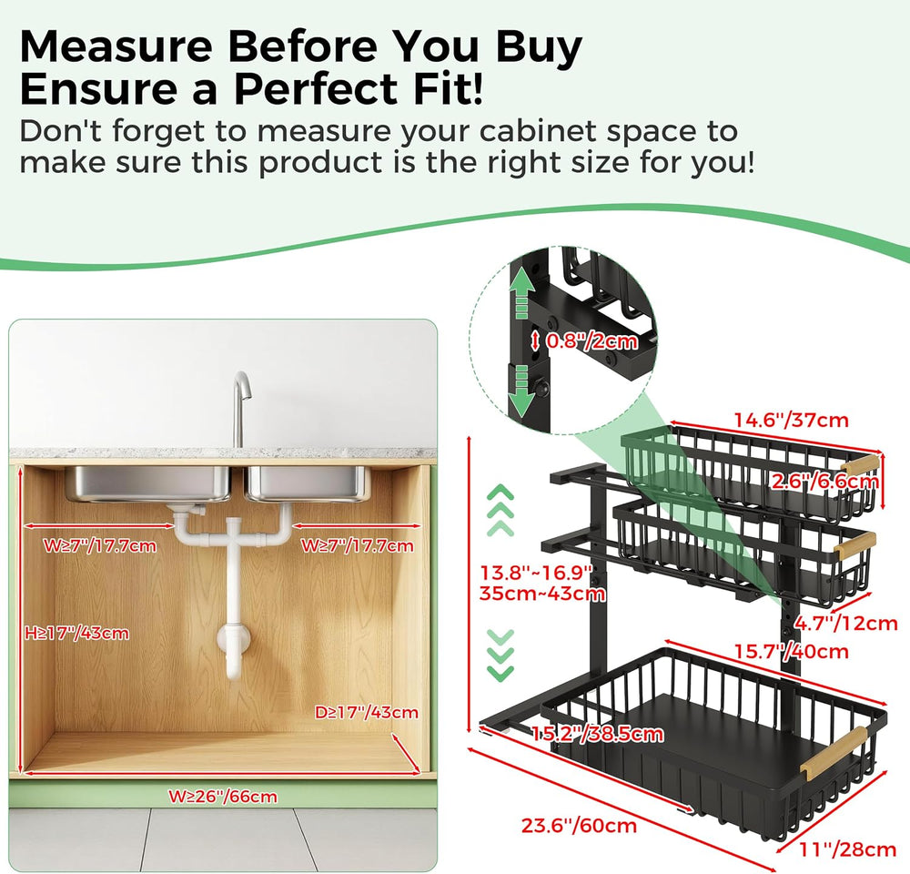 3 Tier Under Sink Organizer: Pull Out Cabinet Storage for Bathroom,2 Pack