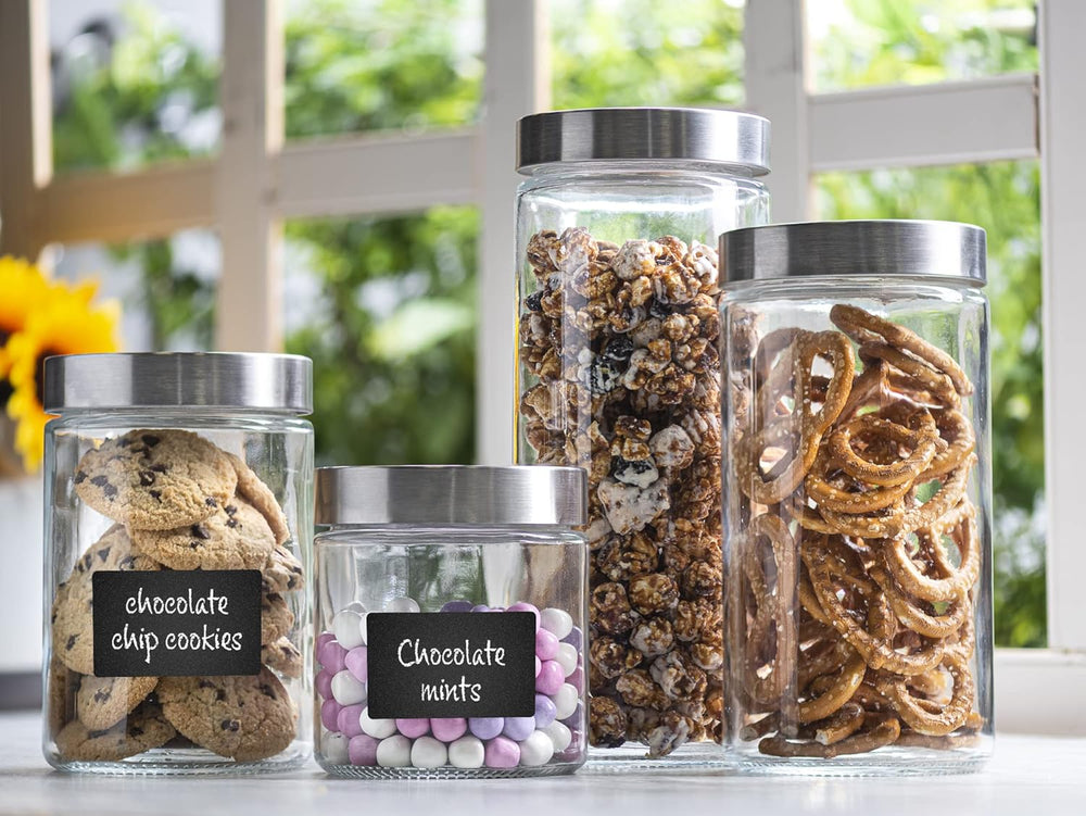 4pc Canister Sets for Kitchen Counter or Bathroom + Labels & Marker, Glas...