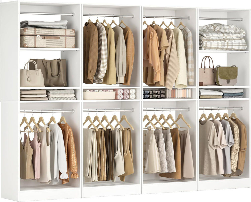 Unikito 100” Closet System, 8.3FT Wood Closet Storage Organizer with 8 Hangin...