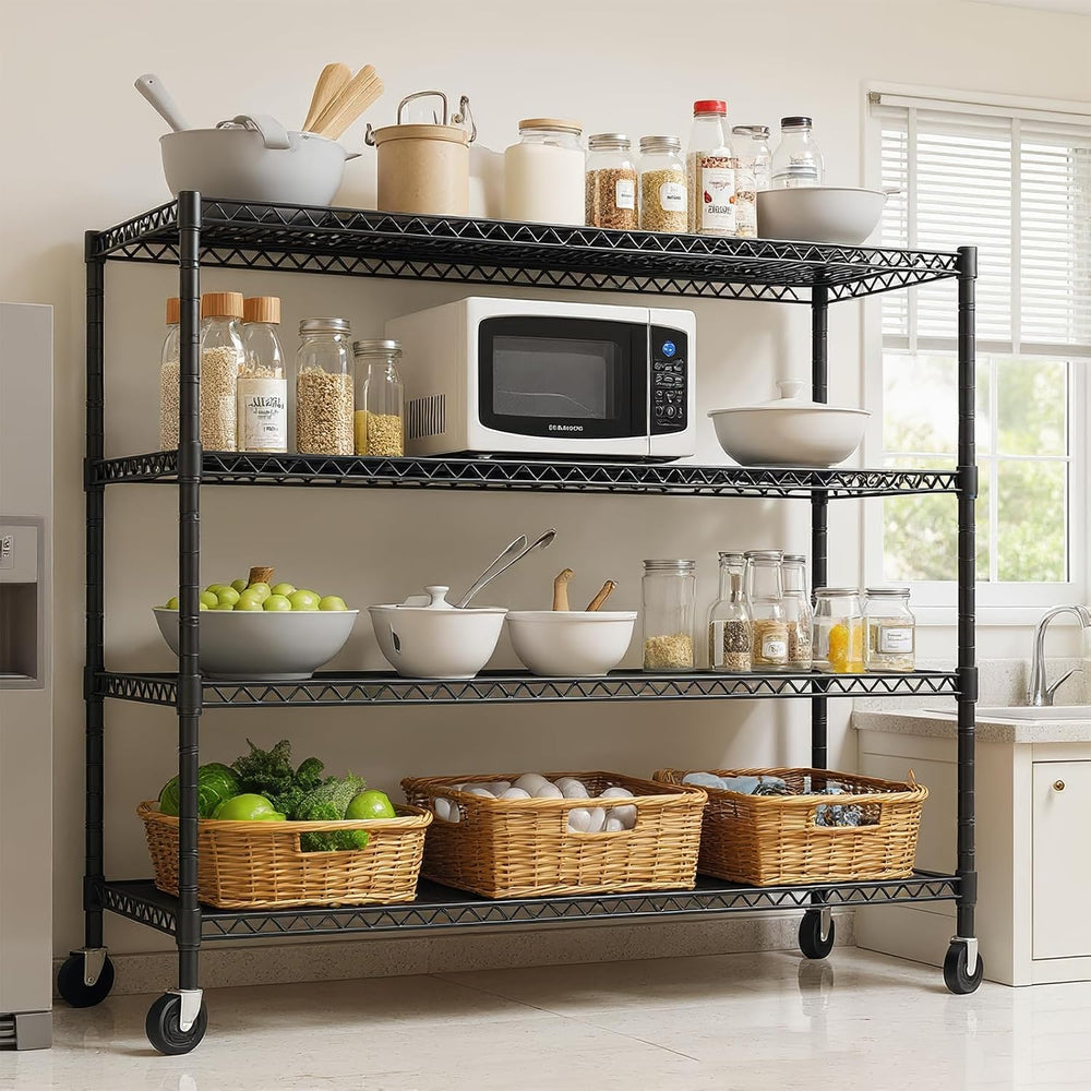 4-Tier Heavy Duty Wire Garage Shelving with Wheels, 2200 LBS Capacity, 24&quo...