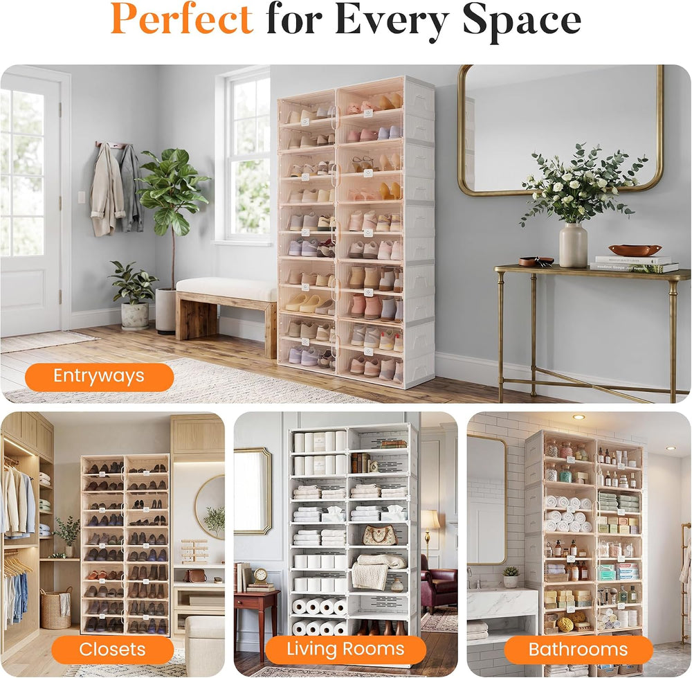 Foldable Shoe Organizer Storage Cabinet with Clear Magnetic Doors, Stackable ...