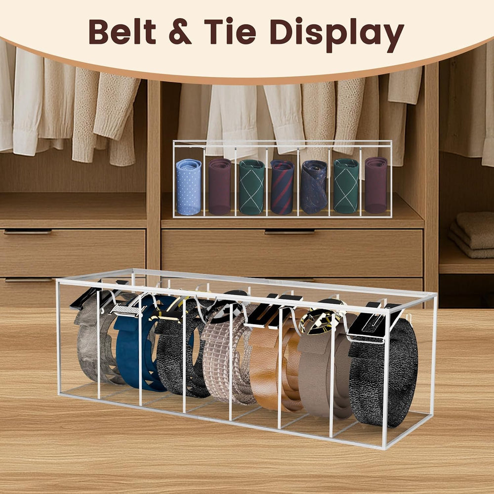 Acrylic Belt Organizer 7-Compartment Clear Case with Separated Cover