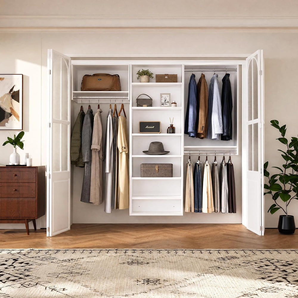 22.5" Double Hanging Closet Module, White MDF Closet Organizer System wi...