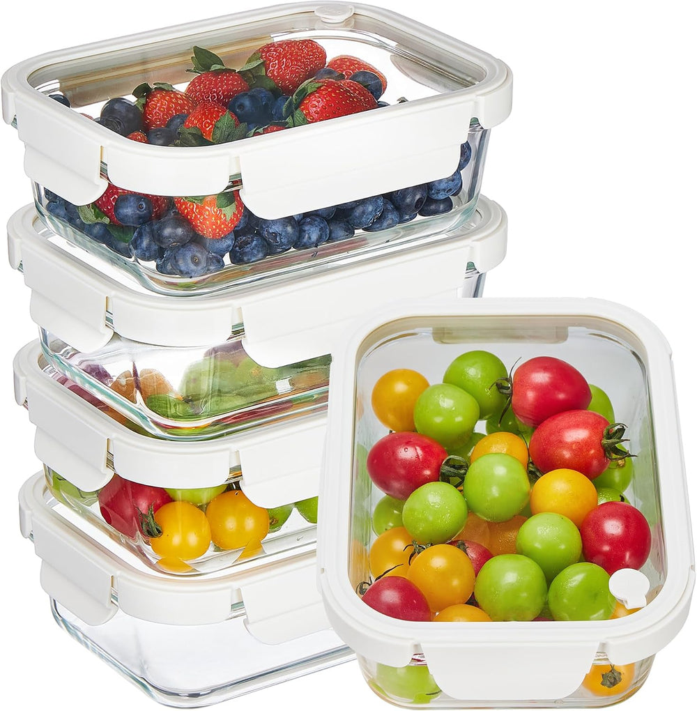 Vtopmart 5 Pack Glass Food Storage Containers with Glass Lids & Air Vent