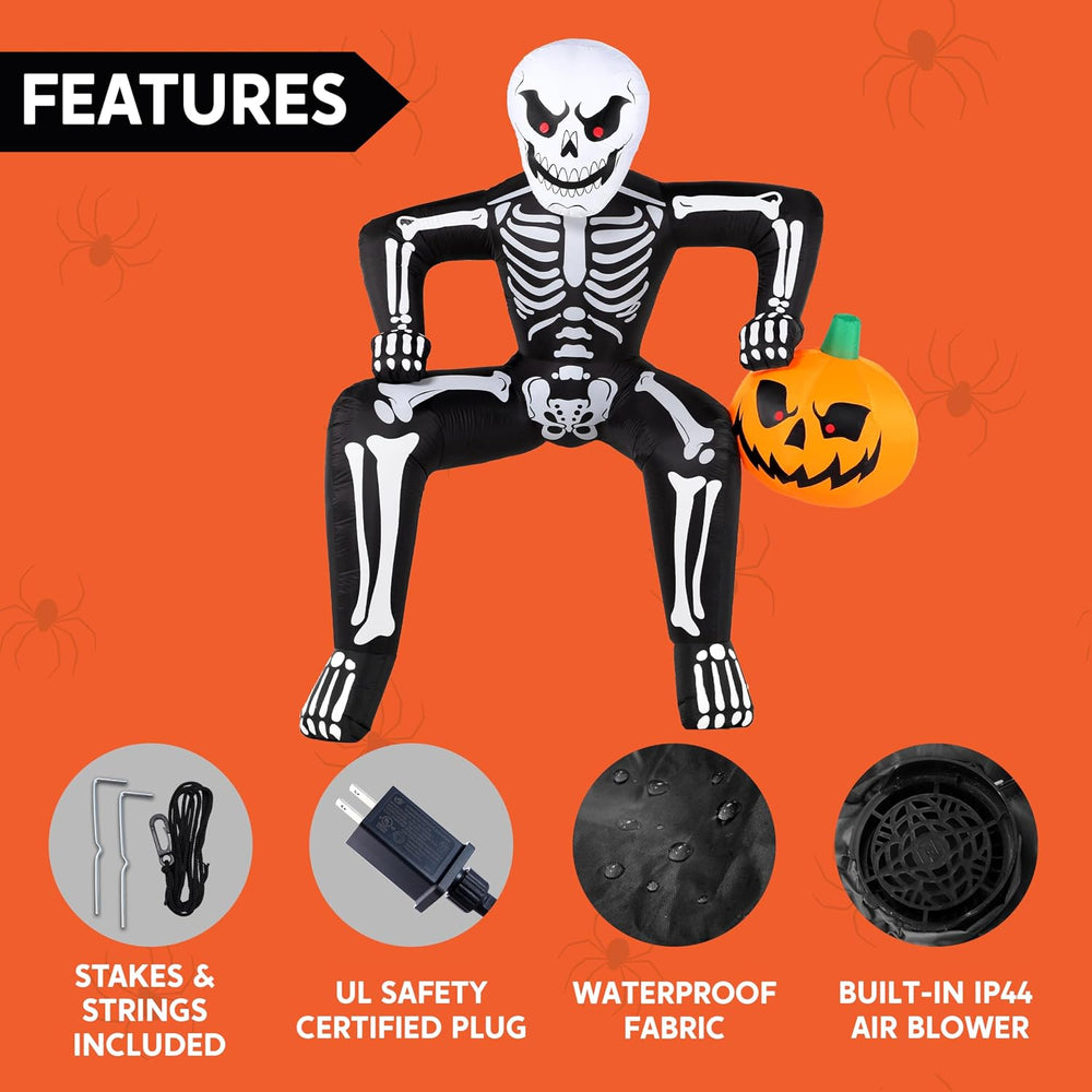 JOYIN 8.5ft Halloween Inflatable Skeleton, Blow Up Skeleton Holding Pumpkin f...