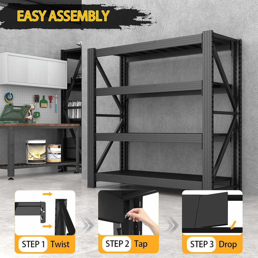 71" W Metal Shelving Unit, 4-Tier Adjustable Storage Shelves