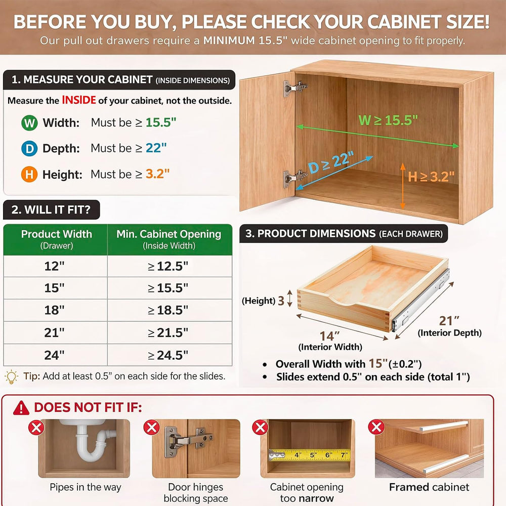 2 Set Wood Pull out Cabinet Organizer, Wood Color, 15'' X 21''...