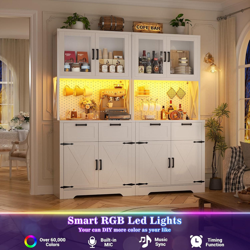 Unikito 71" Kitchen Pantry Cabinet with LED Light & Outlet, Microwav...